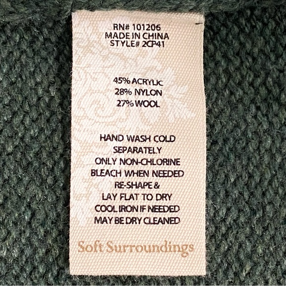 Soft Surroundings Syndey Wool Blend Cable Knit Sweater Large Olive Green - Picture 6 of 6